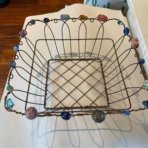 10 Inch Wired and Beaded Decorative Tabletop  Basket